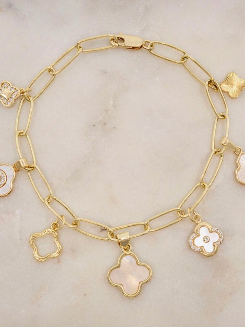Gold Plated Quatrefoil Charm Bracelet